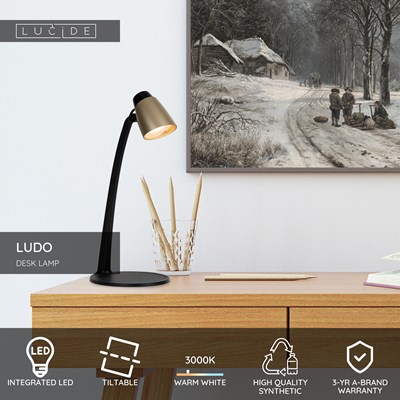 Lucide LUDO - Desk lamp - LED - 1x4,5W 3000K - Matt Gold / Brass